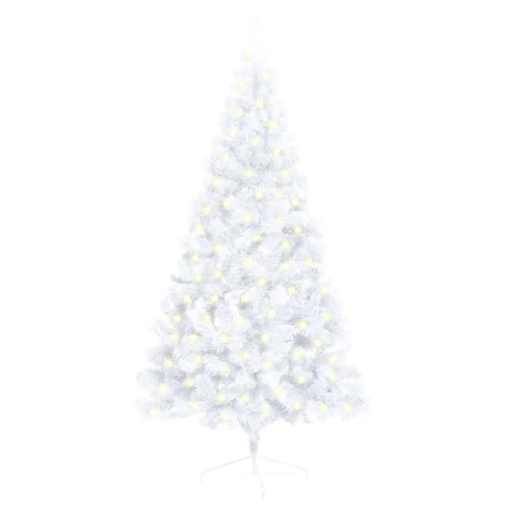 Kunstkerstboom met verlichting half standaard 150 cm PVC wit (1)