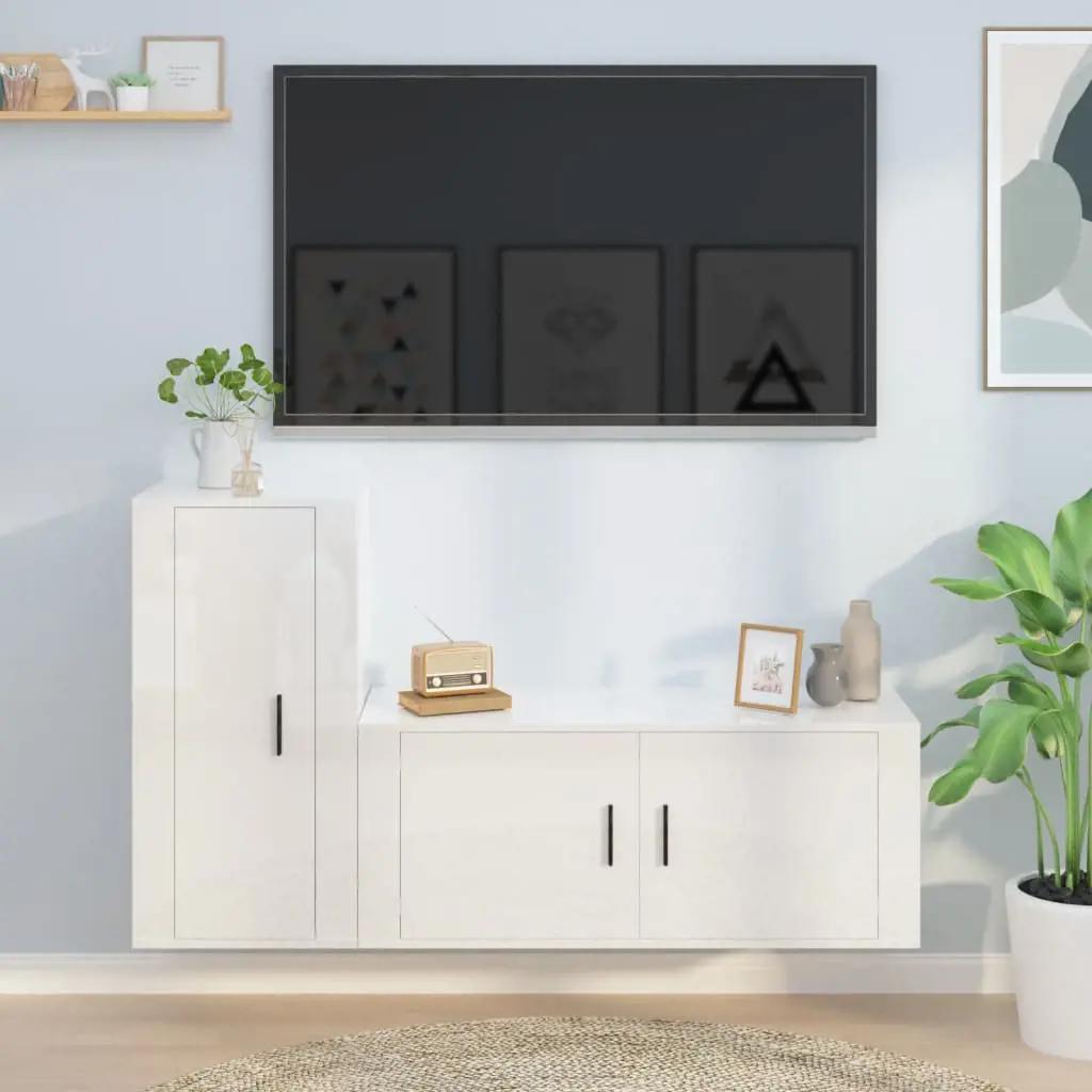 2-delige Tv-meubelset bewerkt hout hoogglans wit (1)