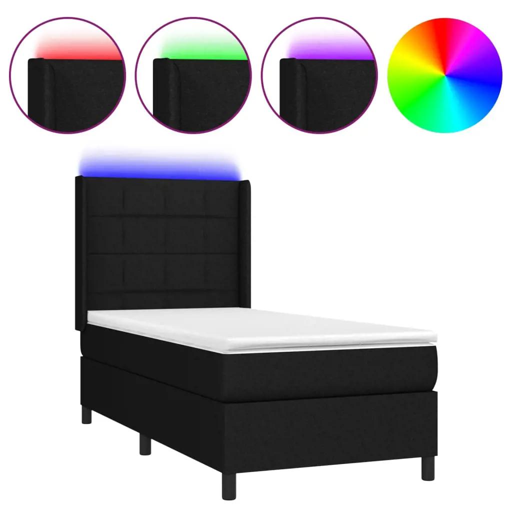Boxspring met matras en LED stof zwart 90x200 cm (2)