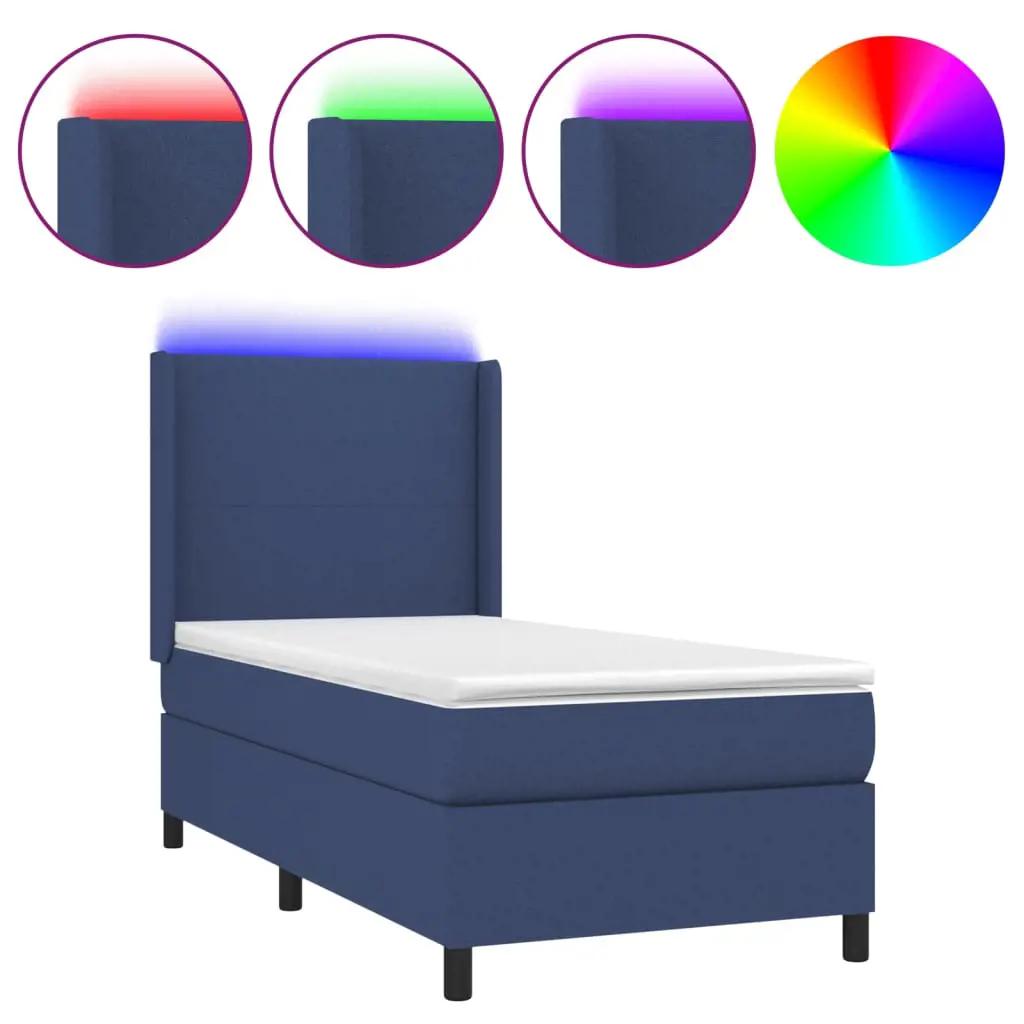 Boxspring met matras en LED stof blauw 90x200 cm (2)
