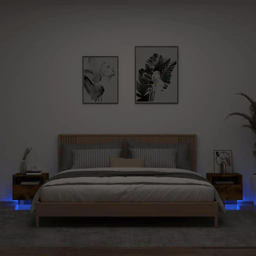 Nachtkastjes met LED-verlichting 2 st 40x39x37 cm gerookt eiken (1)