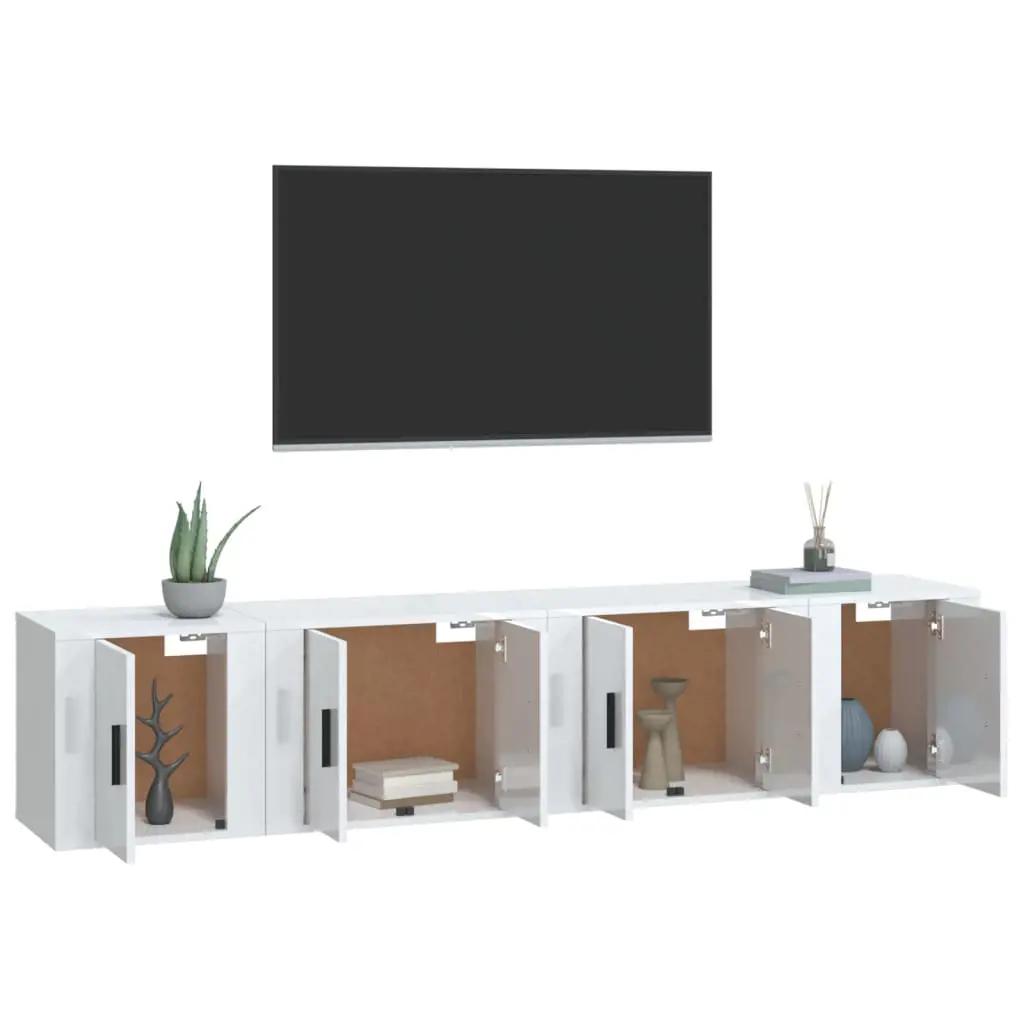 4-delige Tv-meubelset bewerkt hout hoogglans wit (3)