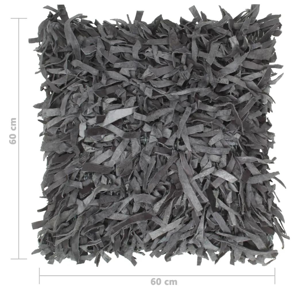 Kussen shaggy hoogpolig 60x60 cm leer en katoen grijs (4)