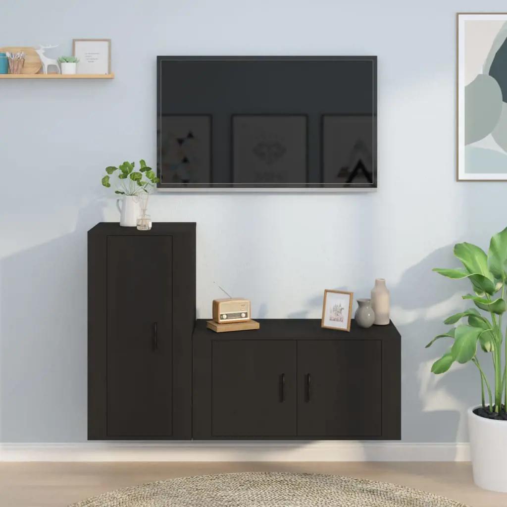 2-delige Tv-meubelset bewerkt hout zwart (1)