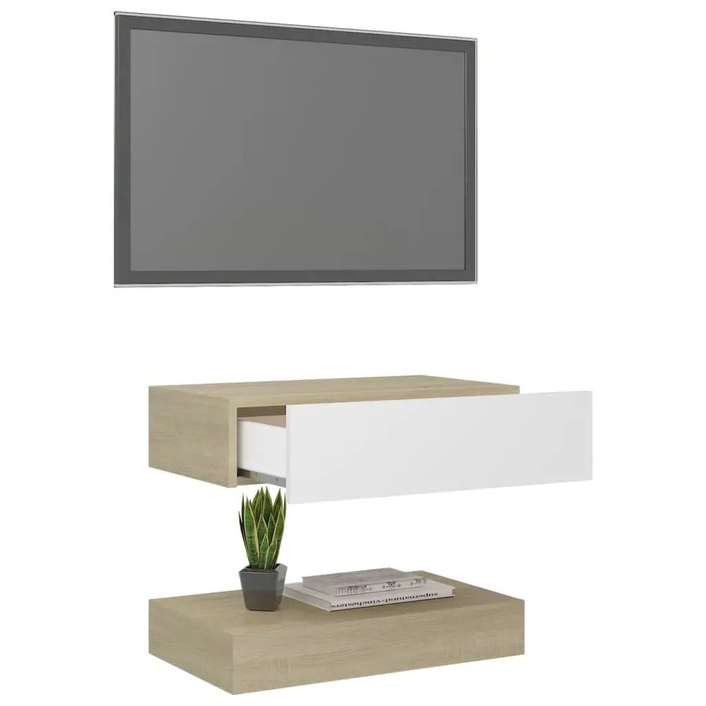 Tv-meubel met LED-verlichting 60x35 cm wit sonoma eikenkleurig (5)