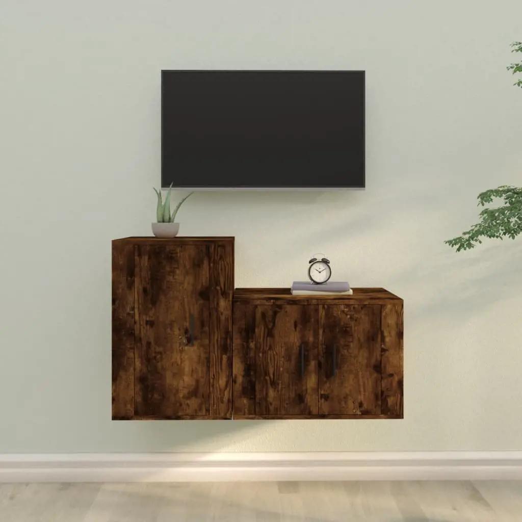 2-delige Tv-meubelset bewerkt hout gerookt eikenkleurig (1)