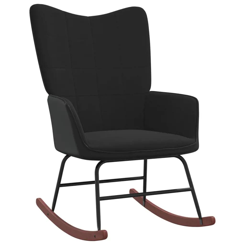 Schommelstoel met voetenbank fluweel en PVC zwart (5)