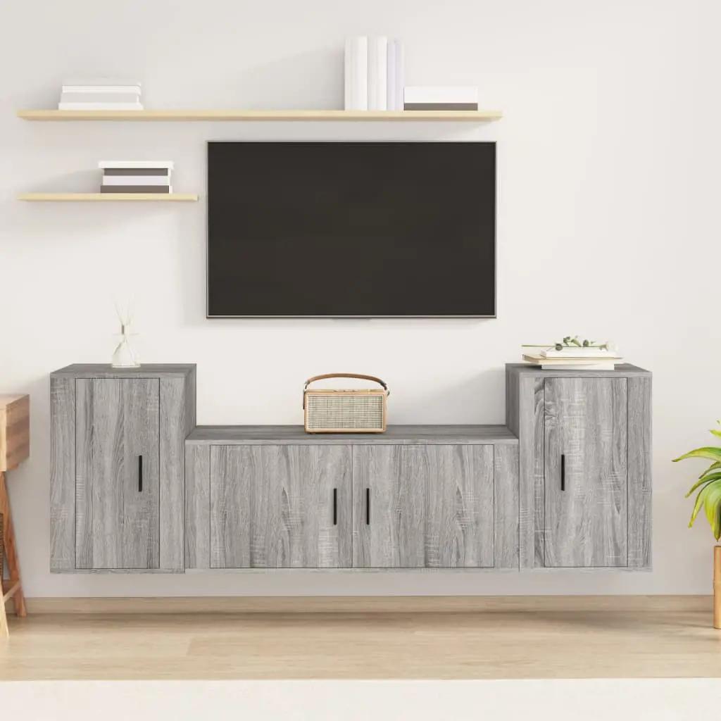 3-delige Tv-meubelset bewerkt hout grijs sonoma eikenkleurig (1)