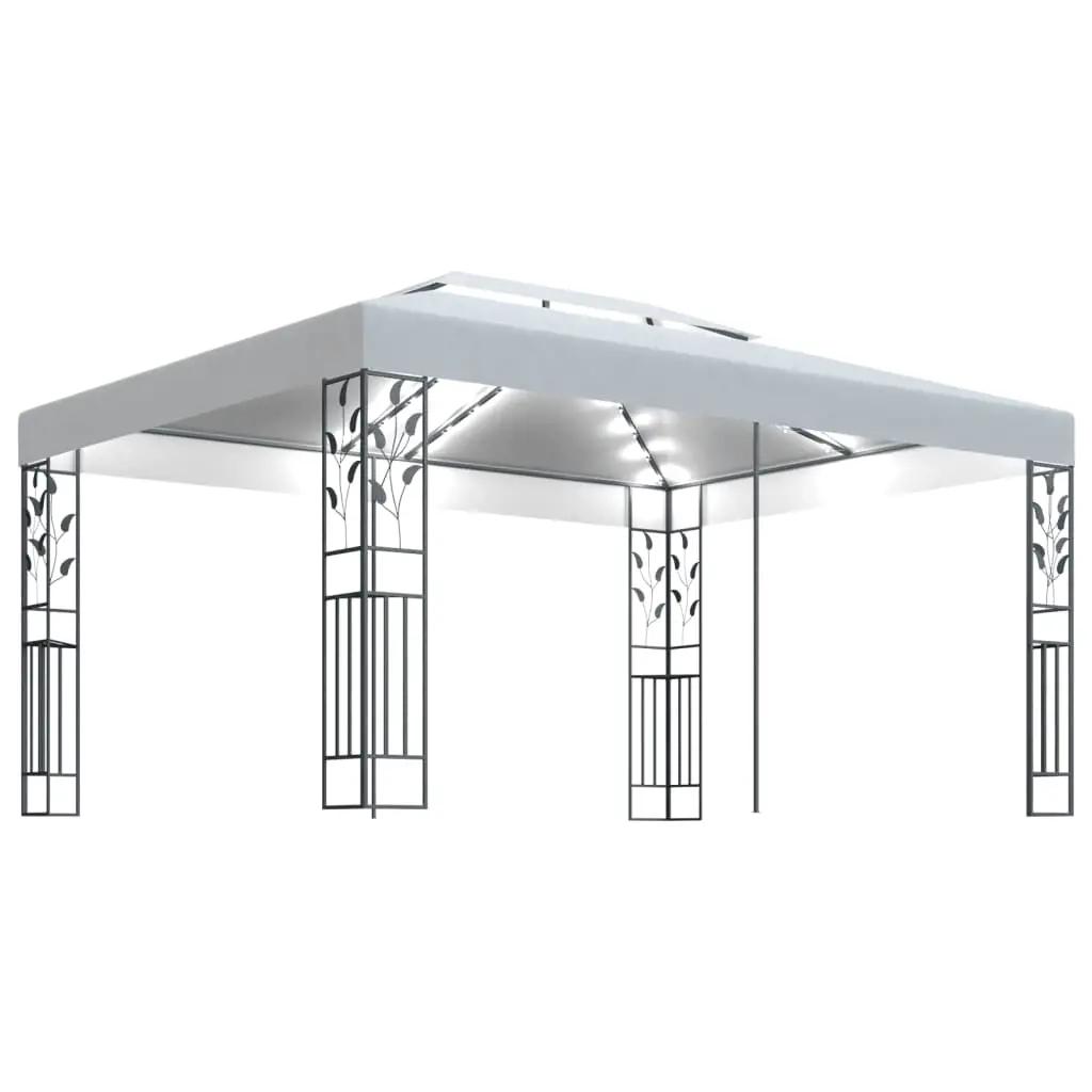 Prieel met dubbel dak en LED-lichtslinger 3x4 m wit (2)