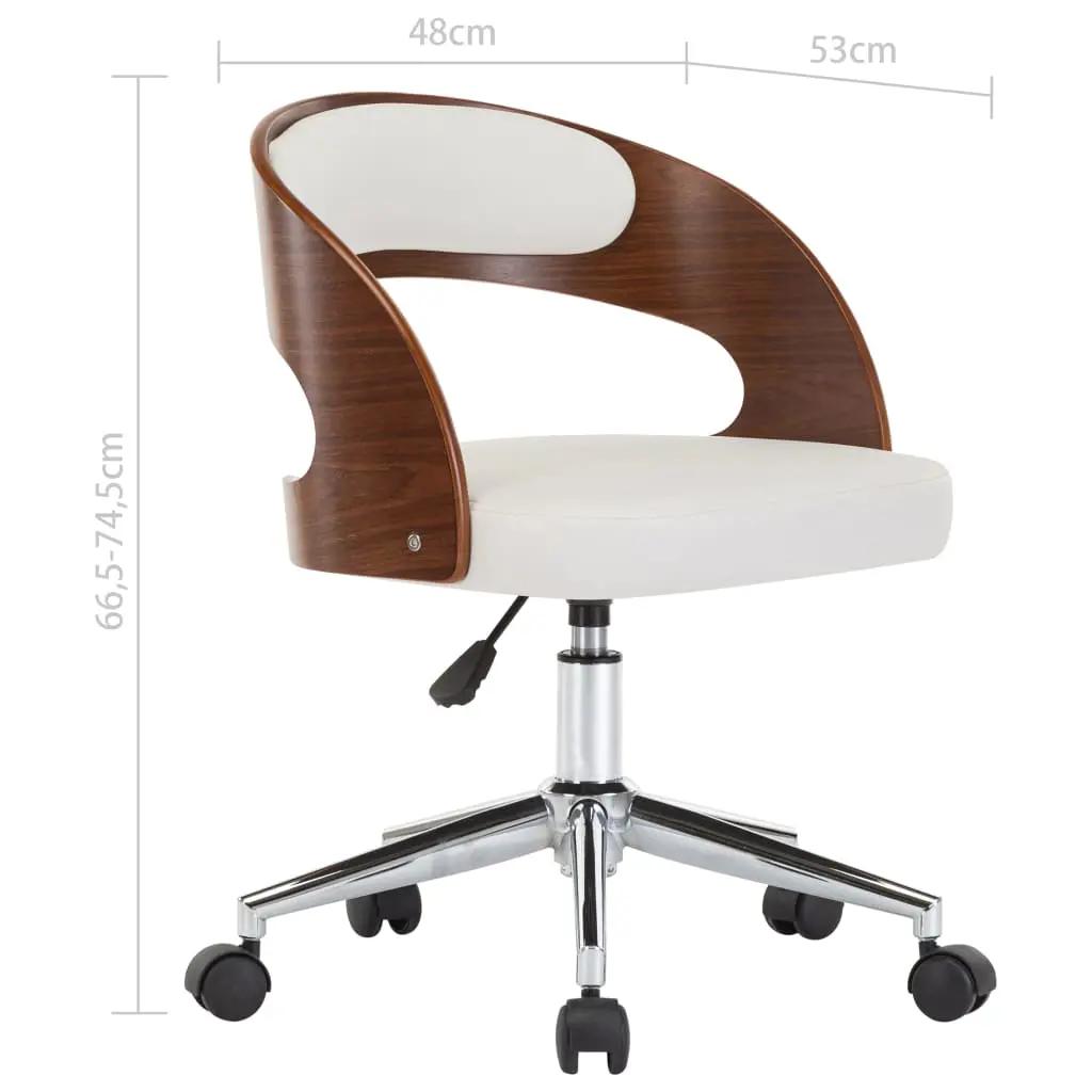 Kantoorstoel draaibaar gebogen hout en kunstleer wit (9)